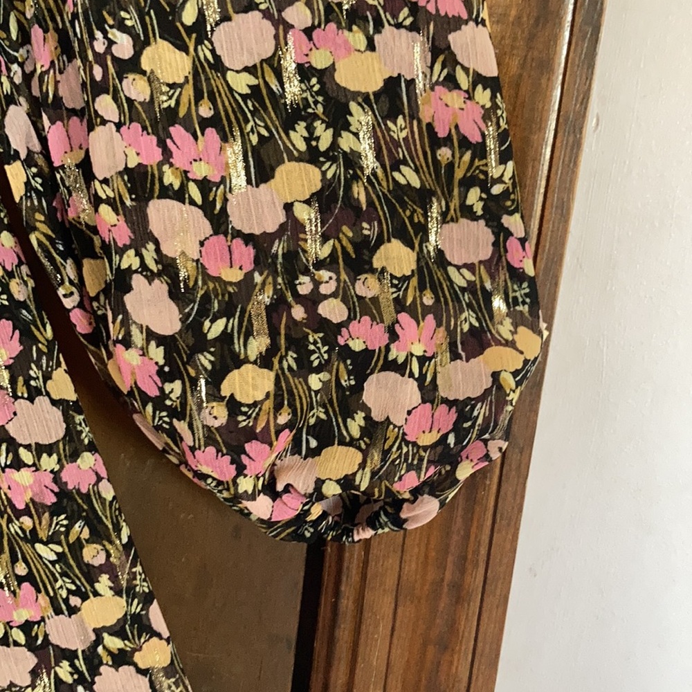 Relist9/28🔺LC Lauren Conrad floral print mini dress ruffle & metallic detail XS - Picture 11 of 17